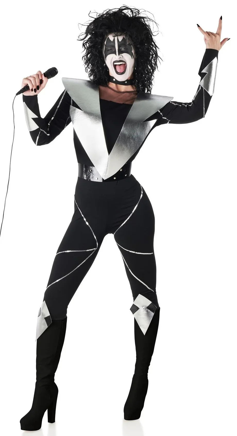 Disfraz de Cantante Heavy Metal Kiss para Mujer Cantantes y Músicos Kimokawaii